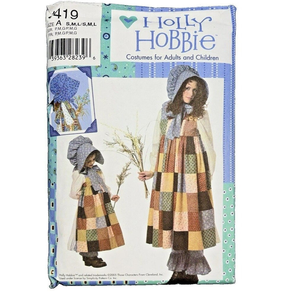 Holly Hobbie 4419 Costume Sewing Pattern Dress Pinafore Bonnet Pantaloons S M L
